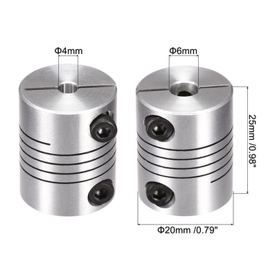Harfington Uxcell 2PCS Motor Shaft 4mm to 6mm Helical Beam Coupler Coupling 20mm Dia 25mm Length