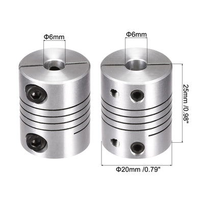 Harfington Uxcell 2PCS Motor Shaft 6mm to 6mm Helical Beam Coupler Coupling 20mm Dia 25mm Length