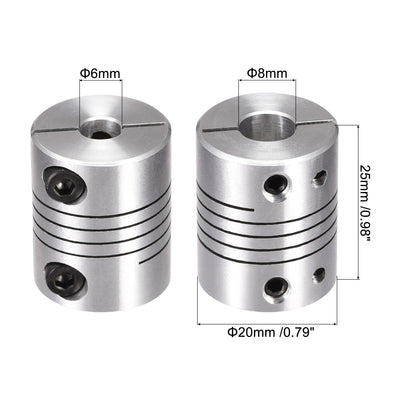 Harfington Uxcell 2PCS Motor Shaft 6mm to 8mm Helical Beam Coupler Coupling 20mm Dia 25mm Length
