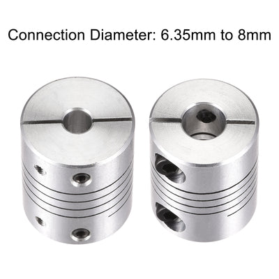 Harfington Uxcell 2PCS Motor Shaft 6.35mm to 8mm Helical Beam Coupler Coupling 20mm Dia 25mm Long