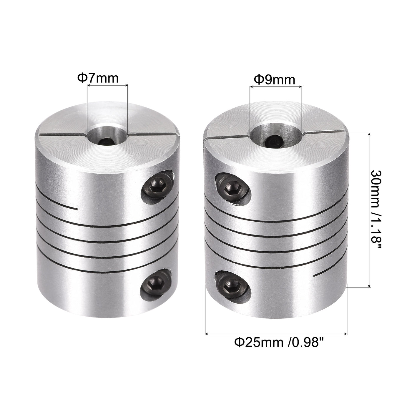 uxcell Uxcell Motor Shaft 7mm to 9mm Helical Beam Coupler Coupling 25mm Dia 30mm Length