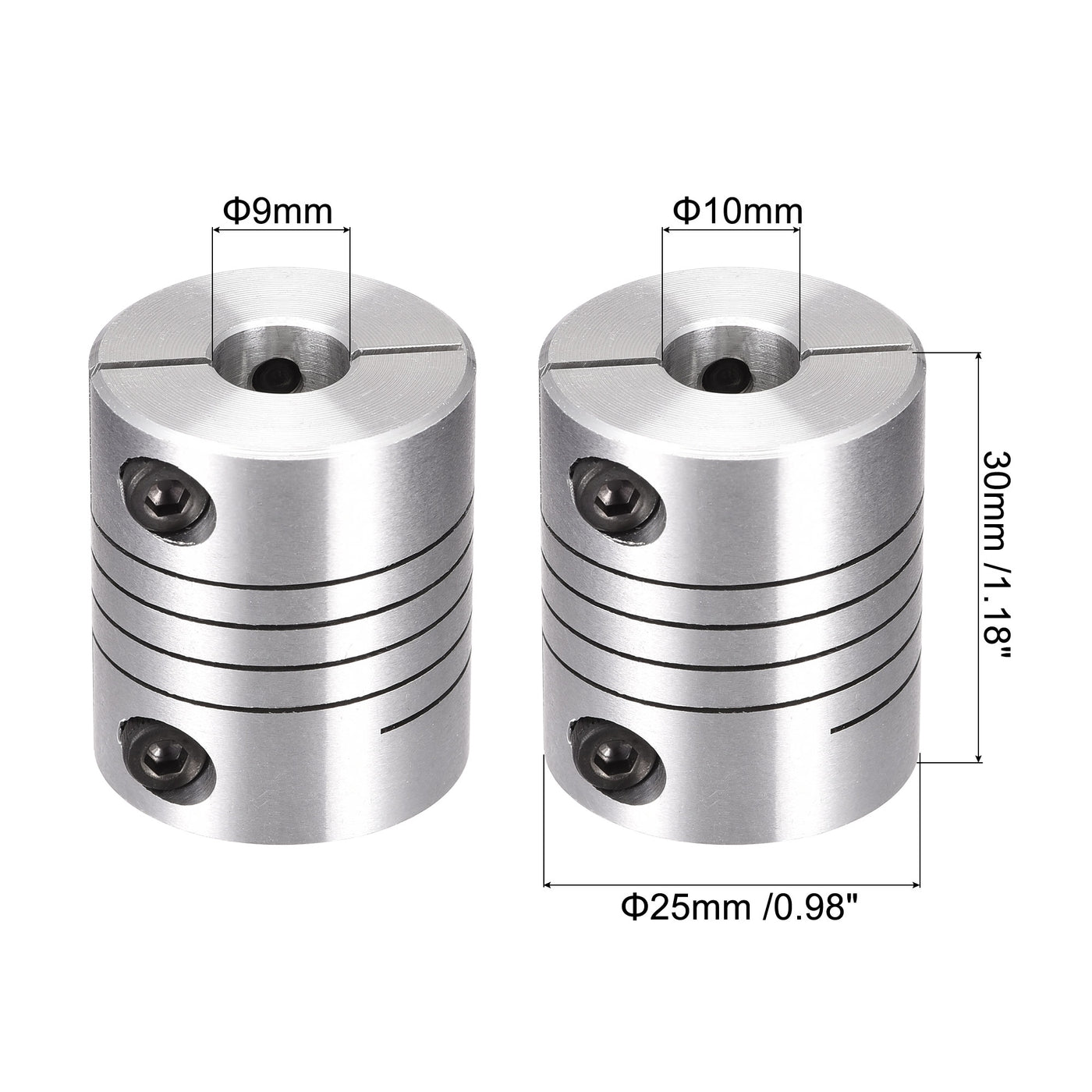 uxcell Uxcell Motor Shaft 9mm to 10mm Helical Beam Coupler Coupling 25mm Dia 30mm Length