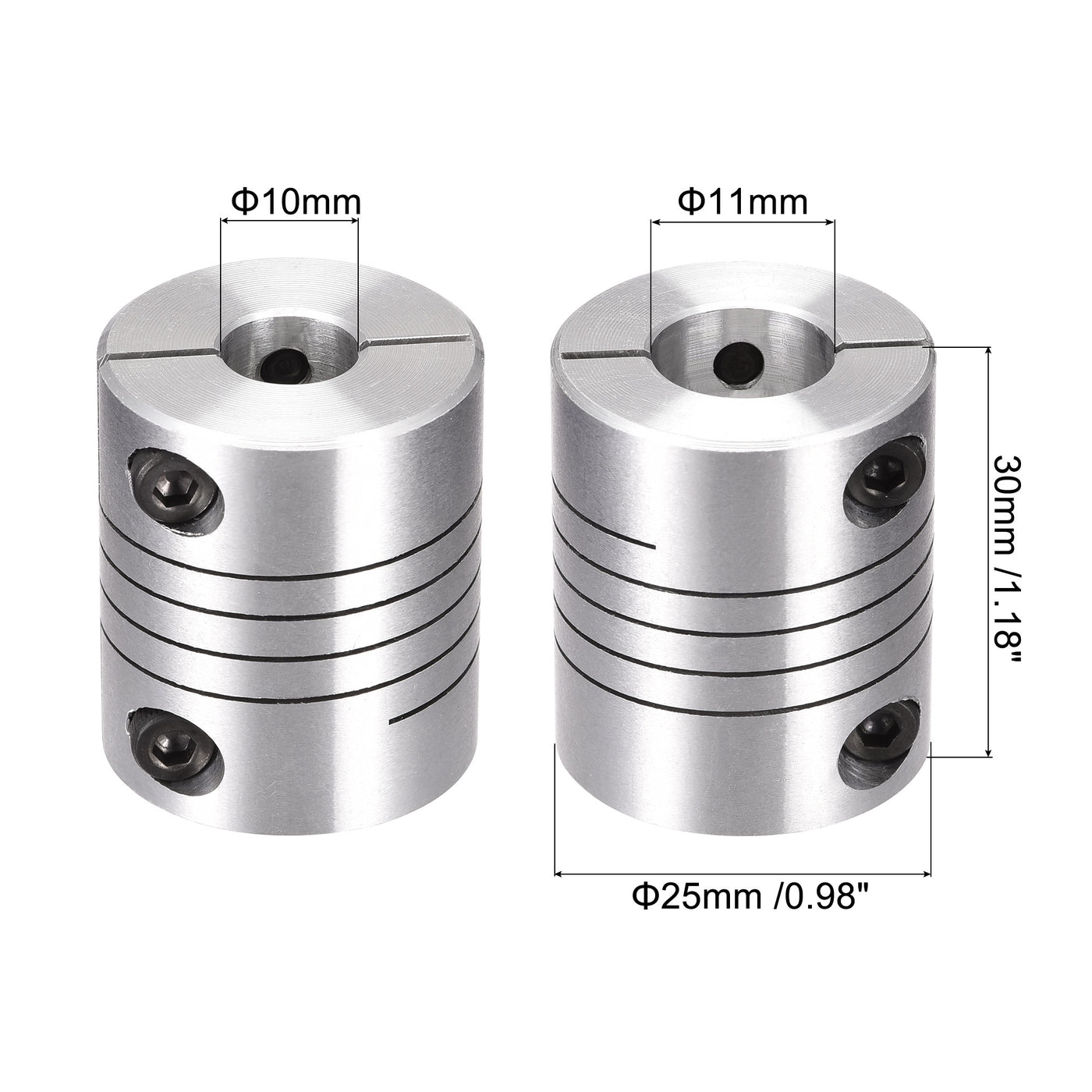 uxcell Uxcell Motor Shaft 10mm to 11mm Helical Beam Coupler Coupling 25mm Dia 30mm Length