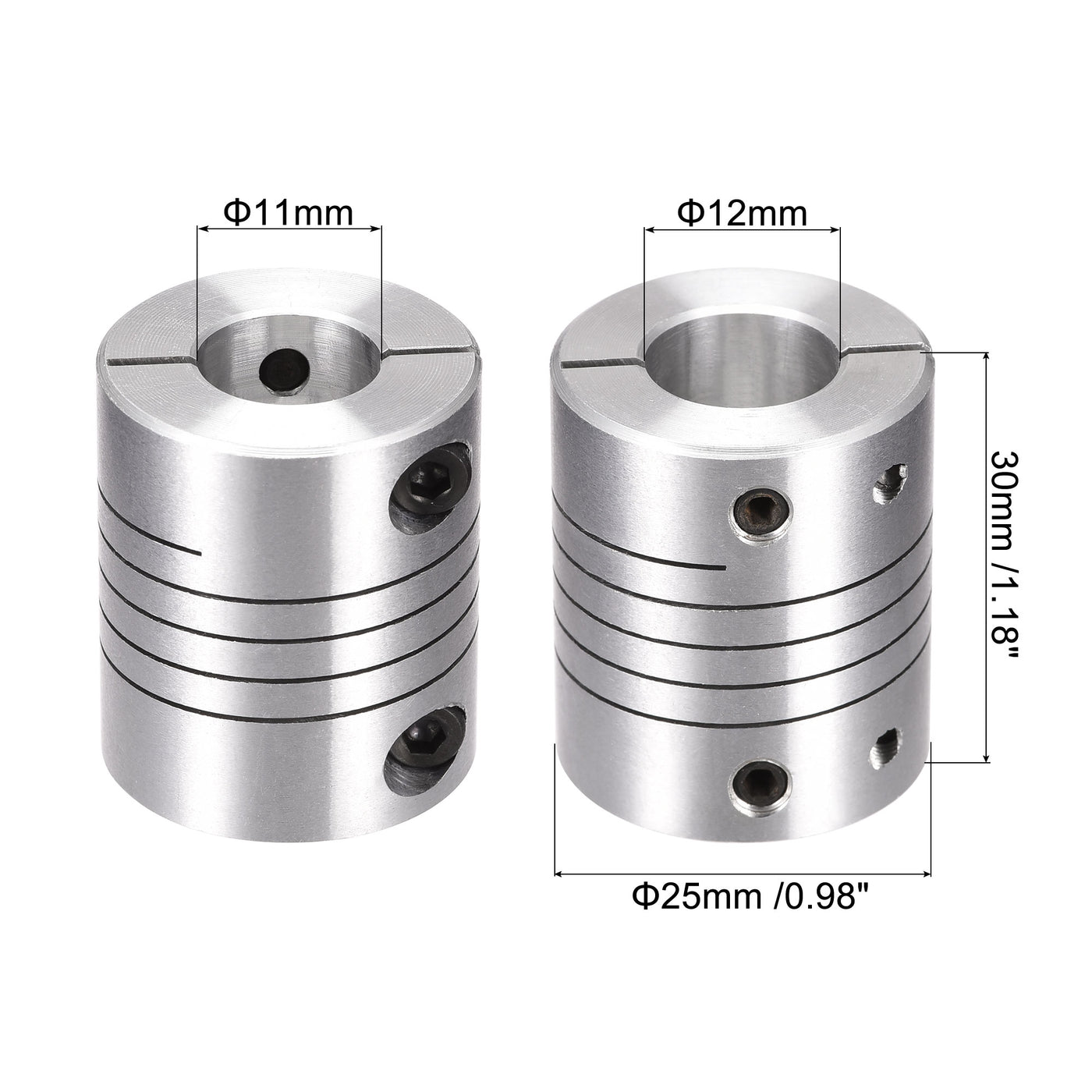 uxcell Uxcell Motor Shaft 11mm to 12mm Helical Beam Coupler Coupling 25mm Dia 30mm Length