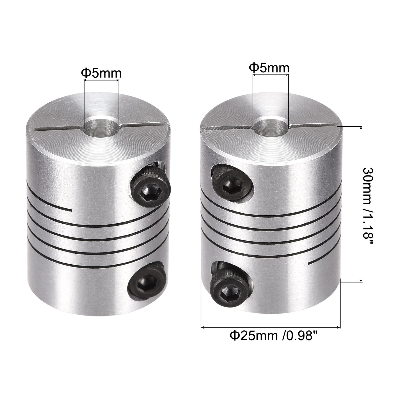 uxcell Uxcell 2PCS Motor Shaft 5mm to 5mm Helical Beam Coupler Coupling 25mm Dia 30mm Length