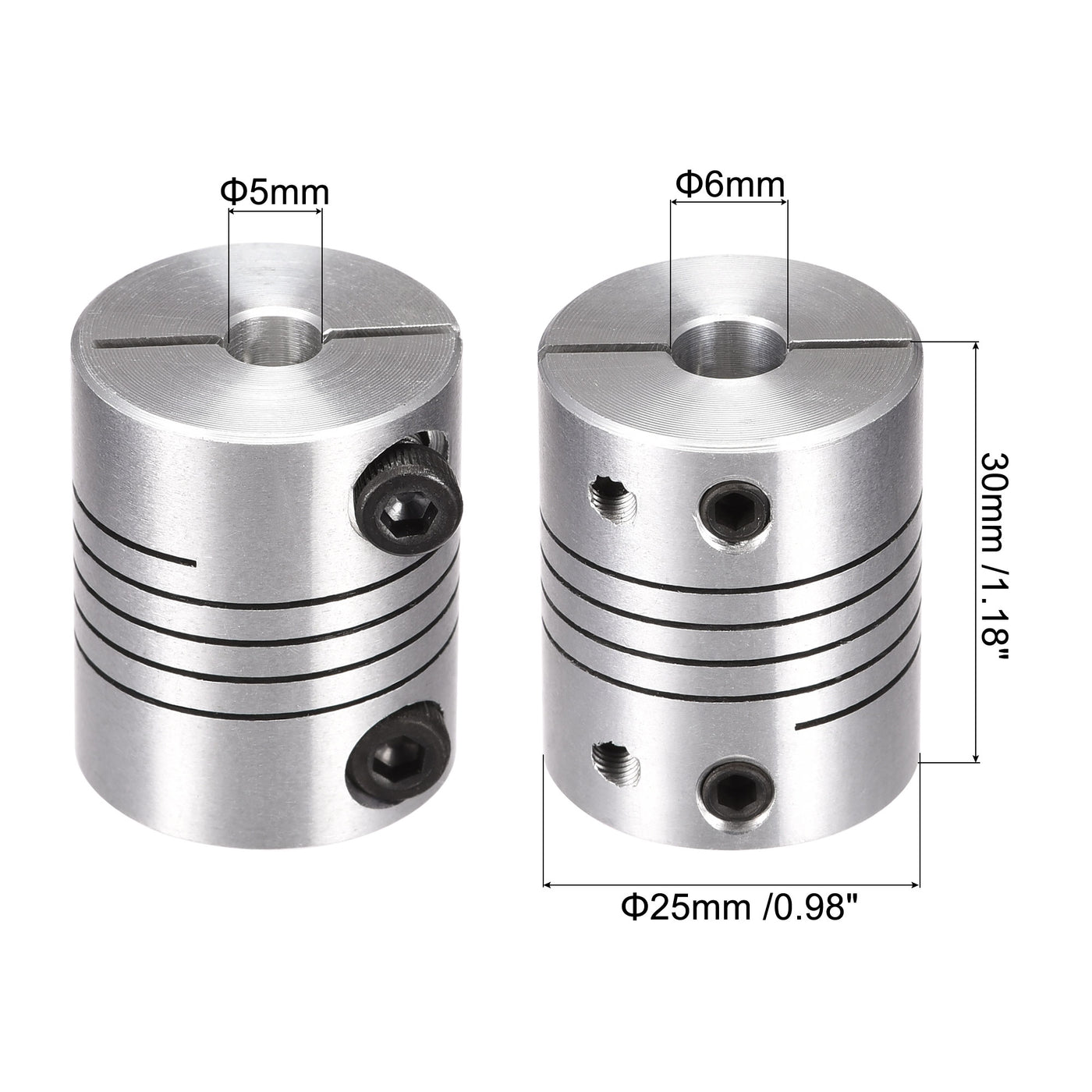 uxcell Uxcell 2PCS Motor Shaft 5mm to 6mm Helical Beam Coupler Coupling 25mm Dia 30mm Length