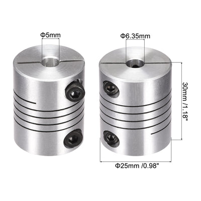 Harfington Uxcell 2PCS Motor Shaft 5mm to 6.35mm Helical Beam Coupler Coupling 25mm Dia 30mm Long