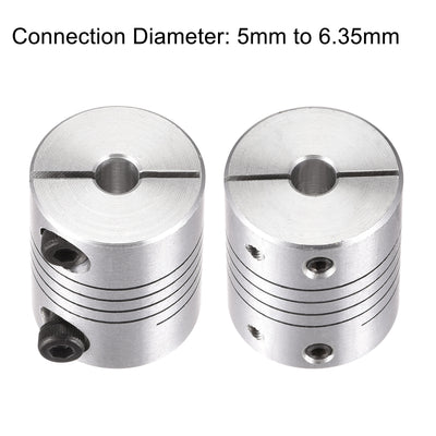 Harfington Uxcell 2PCS Motor Shaft 5mm to 6.35mm Helical Beam Coupler Coupling 25mm Dia 30mm Long