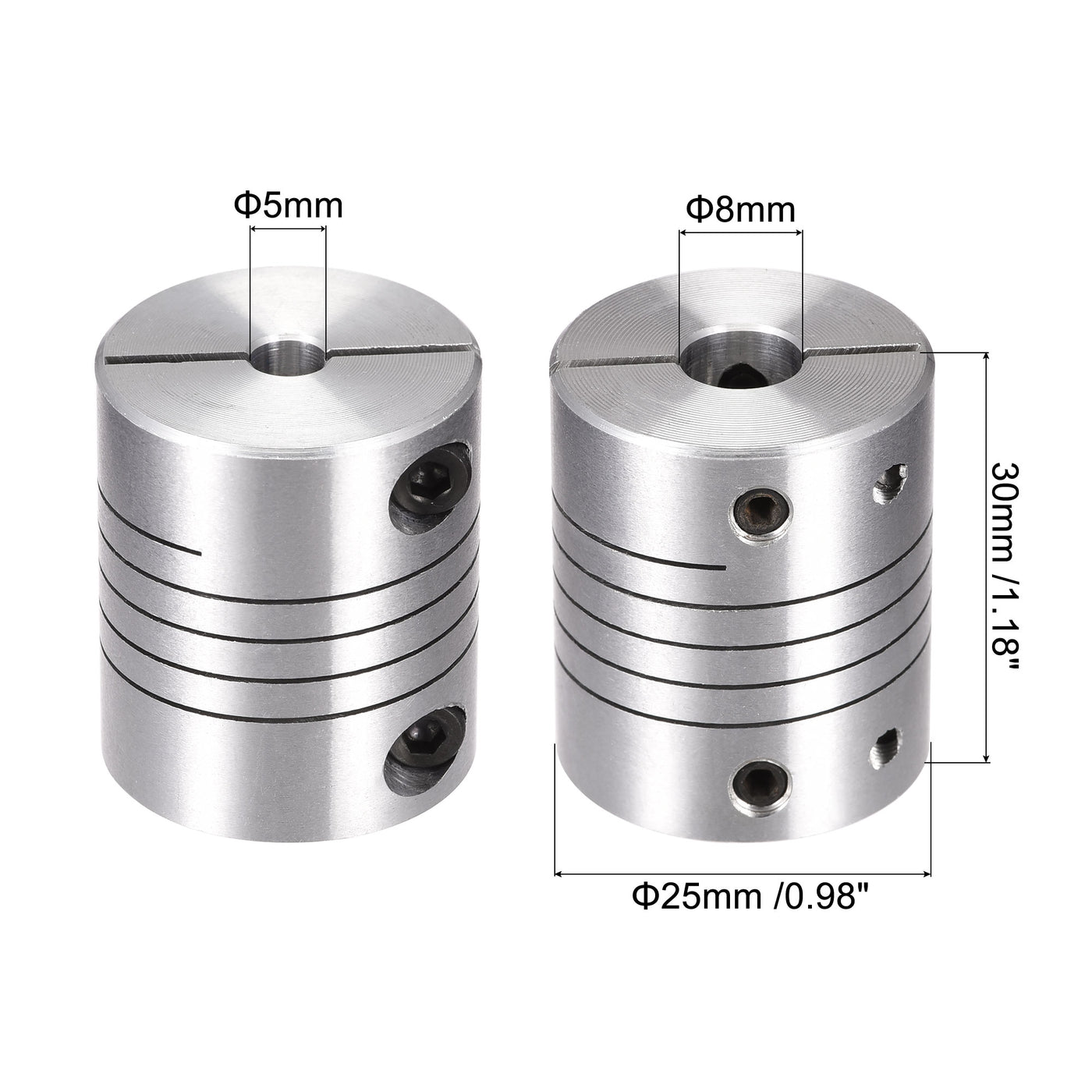 uxcell Uxcell 2PCS Motor Shaft 5mm to 8mm Helical Beam Coupler Coupling 25mm Dia 30mm Length