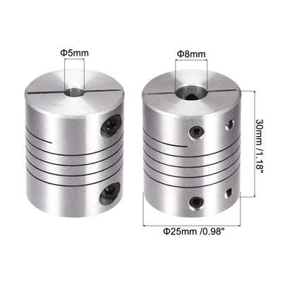 Harfington Uxcell 2PCS Motor Shaft 5mm to 8mm Helical Beam Coupler Coupling 25mm Dia 30mm Length
