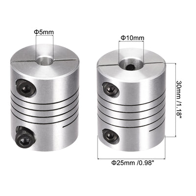 Harfington Uxcell 2PCS Motor Shaft 5mm to 10mm Helical Beam Coupler Coupling 25mm Dia 30mm Length