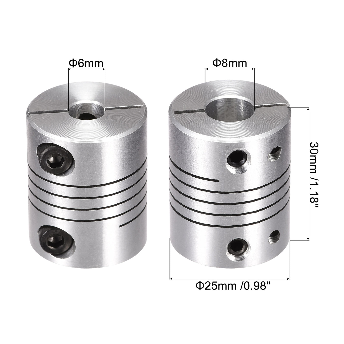 uxcell Uxcell 2PCS Motor Shaft 6mm to 8mm Helical Beam Coupler Coupling 25mm Dia 30mm Length