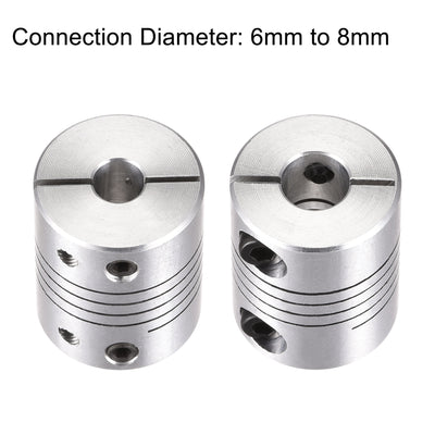 Harfington Uxcell 2PCS Motor Shaft 6mm to 8mm Helical Beam Coupler Coupling 25mm Dia 30mm Length