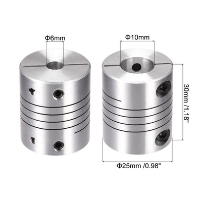Harfington Uxcell 2PCS Motor Shaft 6mm to 10mm Helical Beam Coupler Coupling 25mm Dia 30mm Length