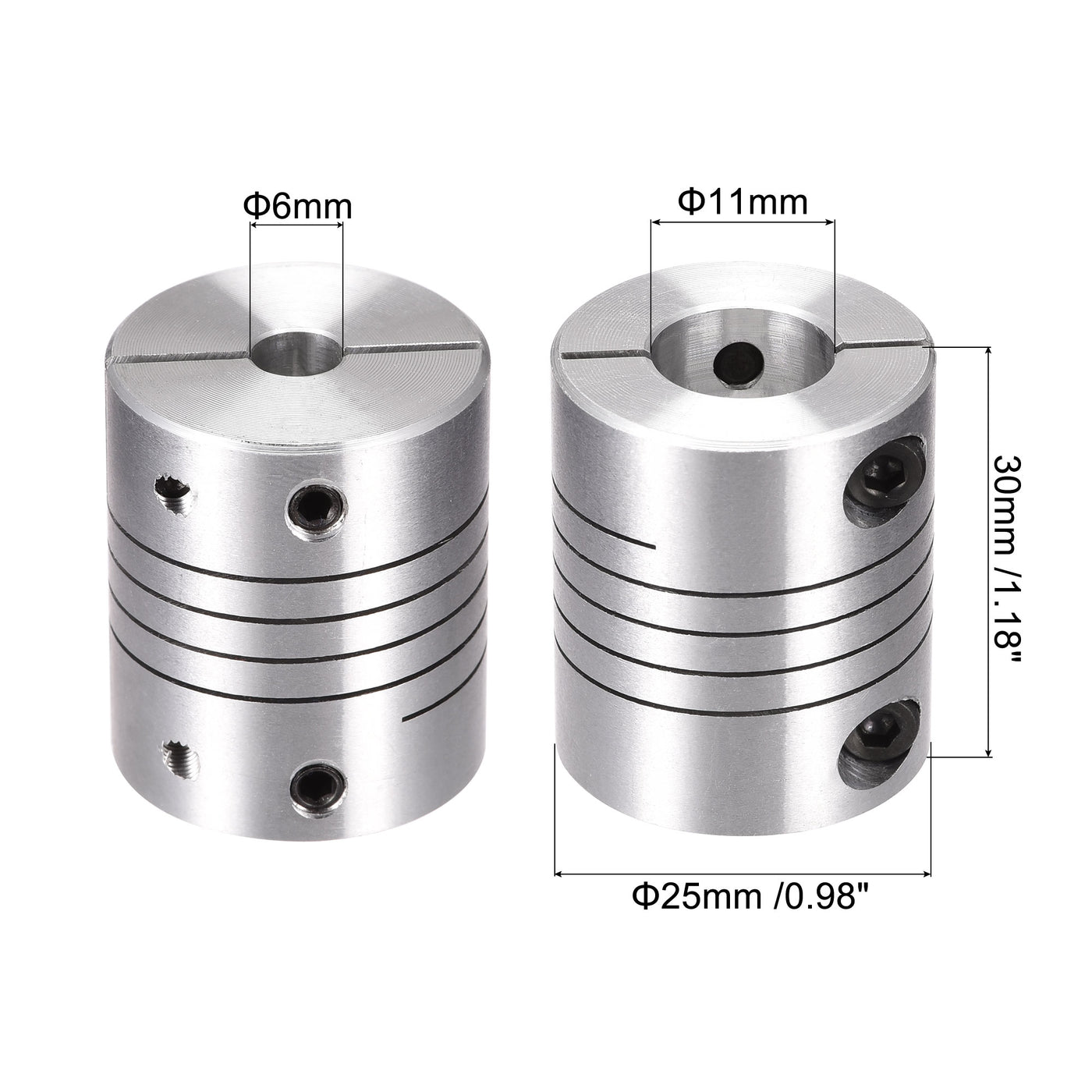 uxcell Uxcell 2PCS Motor Shaft 6mm to 11mm Helical Beam Coupler Coupling 25mm Dia 30mm Length