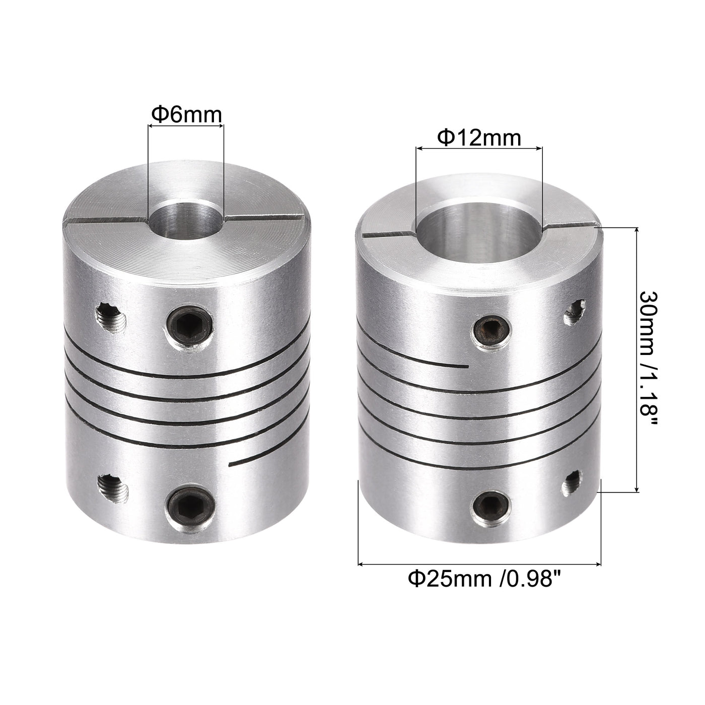 uxcell Uxcell 2PCS Motor Shaft 6mm to 12mm Helical Beam Coupler Coupling 25mm Dia 30mm Length