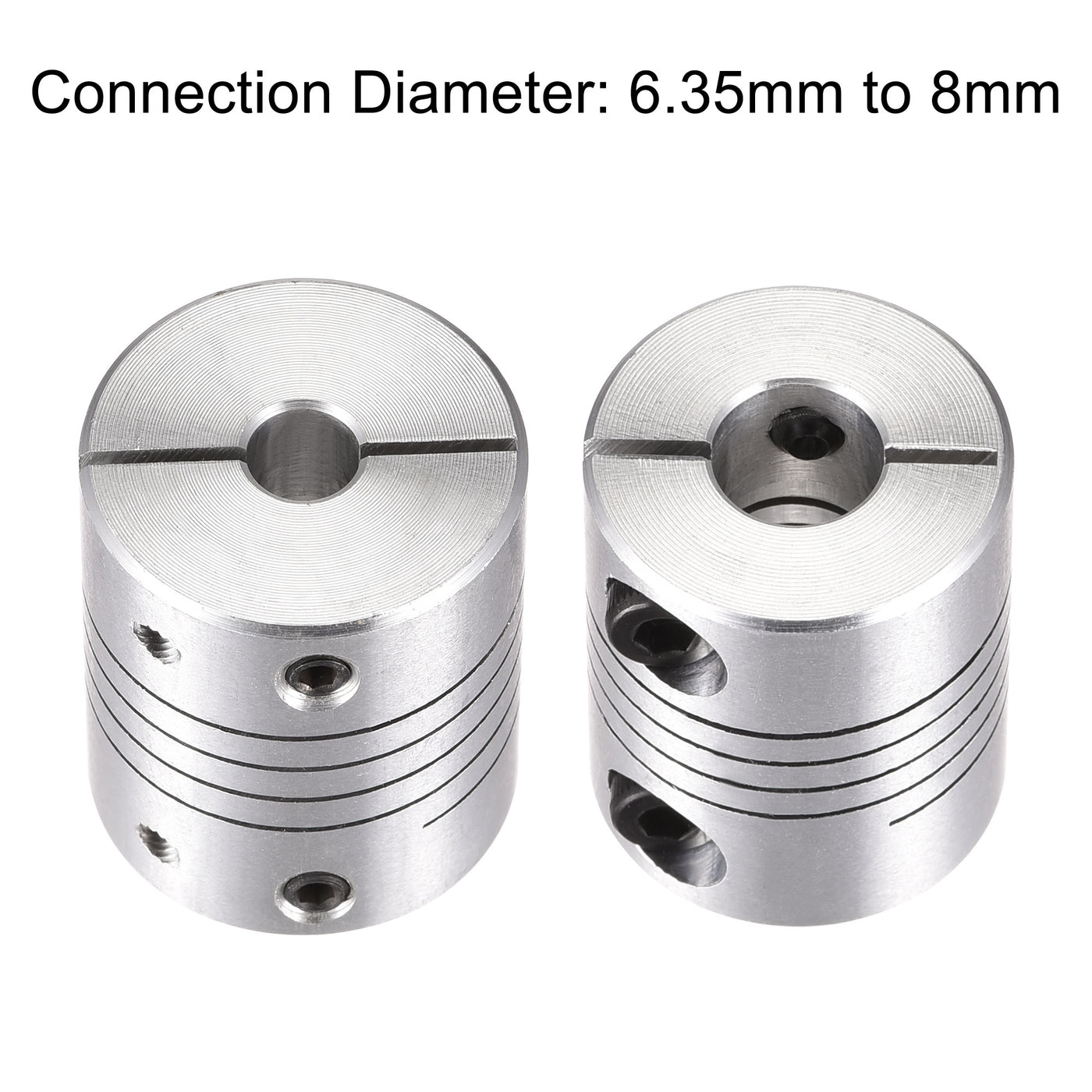 uxcell Uxcell 2PCS Motor Shaft 6.35mm to 8mm Helical Beam Coupler Coupling 25mm Dia 30mm Long