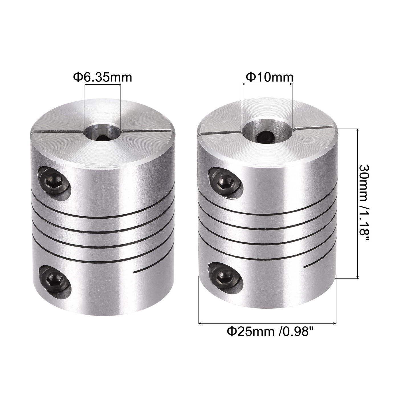 uxcell Uxcell 2PCS Motor Shaft 6.35mm to 10mm Helical Beam Coupler Coupling 25mm Dia 30mm Long