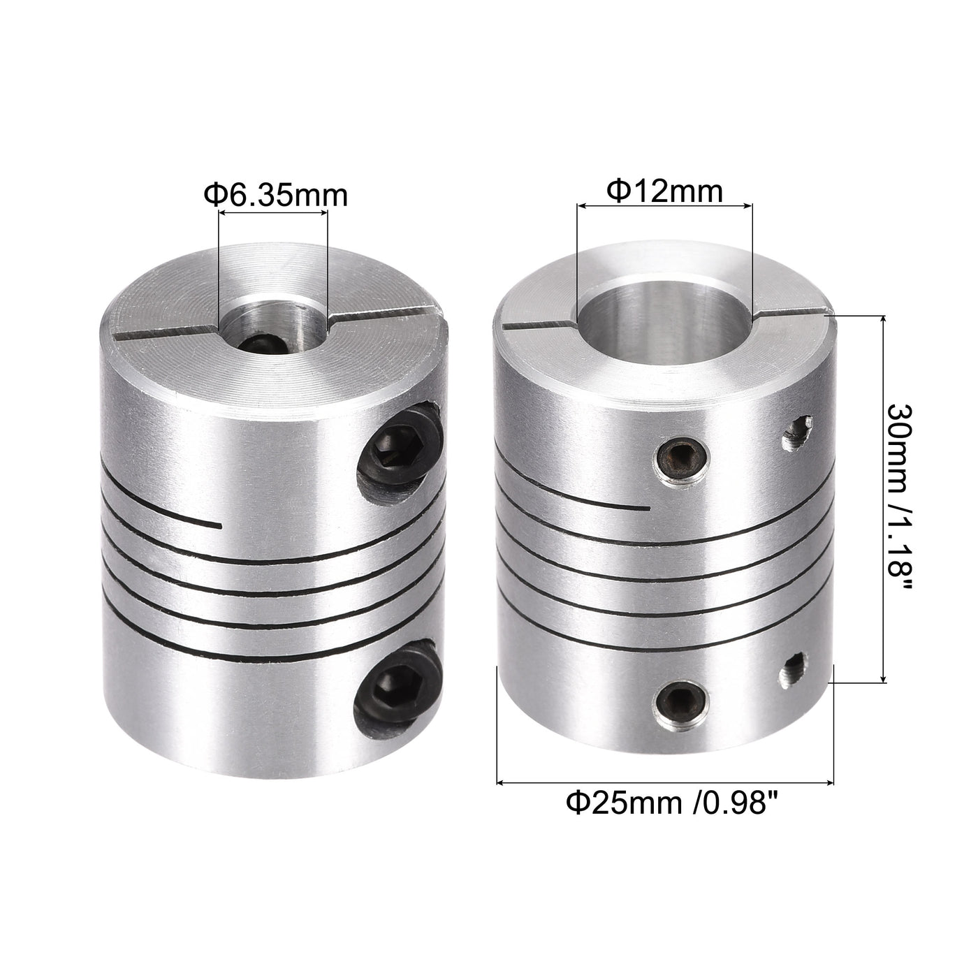 uxcell Uxcell 2PCS Motor Shaft 6.35mm to 12mm Helical Beam Coupler Coupling 25mm Dia 30mm Long