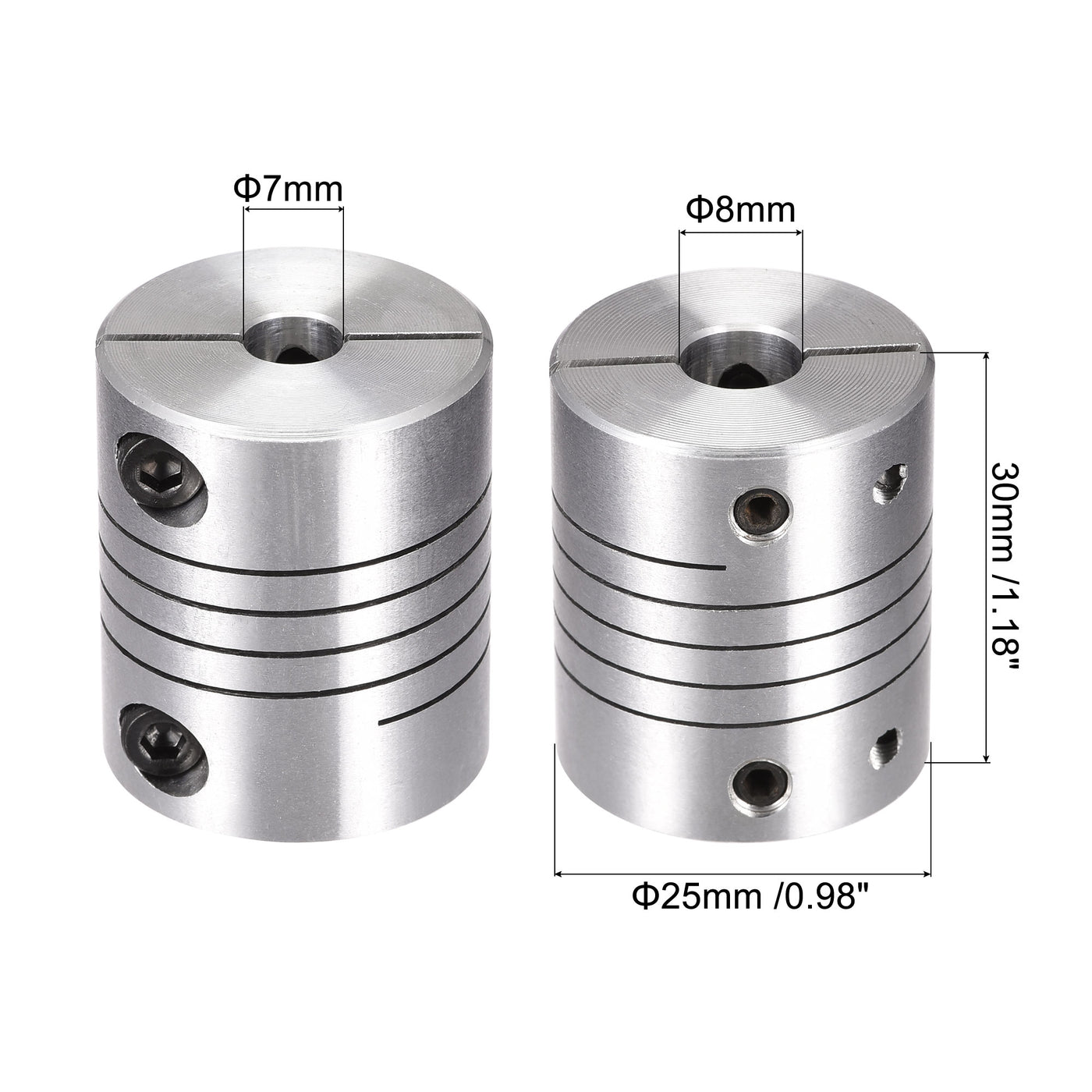 uxcell Uxcell 2PCS Motor Shaft 7mm to 8mm Helical Beam Coupler Coupling 25mm Dia 30mm Length