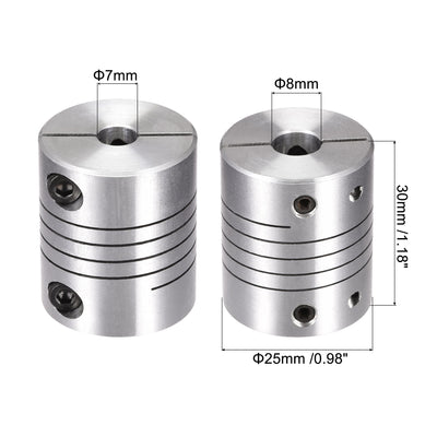 Harfington Uxcell 2PCS Motor Shaft 7mm to 8mm Helical Beam Coupler Coupling 25mm Dia 30mm Length