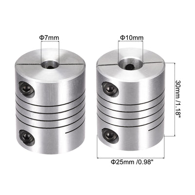 Harfington Uxcell 2PCS Motor Shaft 7mm to 10mm Helical Beam Coupler Coupling 25mm Dia 30mm Length