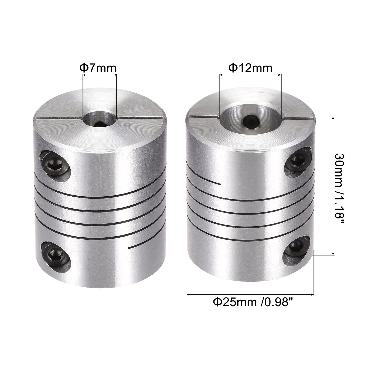uxcell Uxcell 2PCS Motor Shaft 7mm to 12mm Helical Beam Coupler Coupling 25mm Dia 30mm Length
