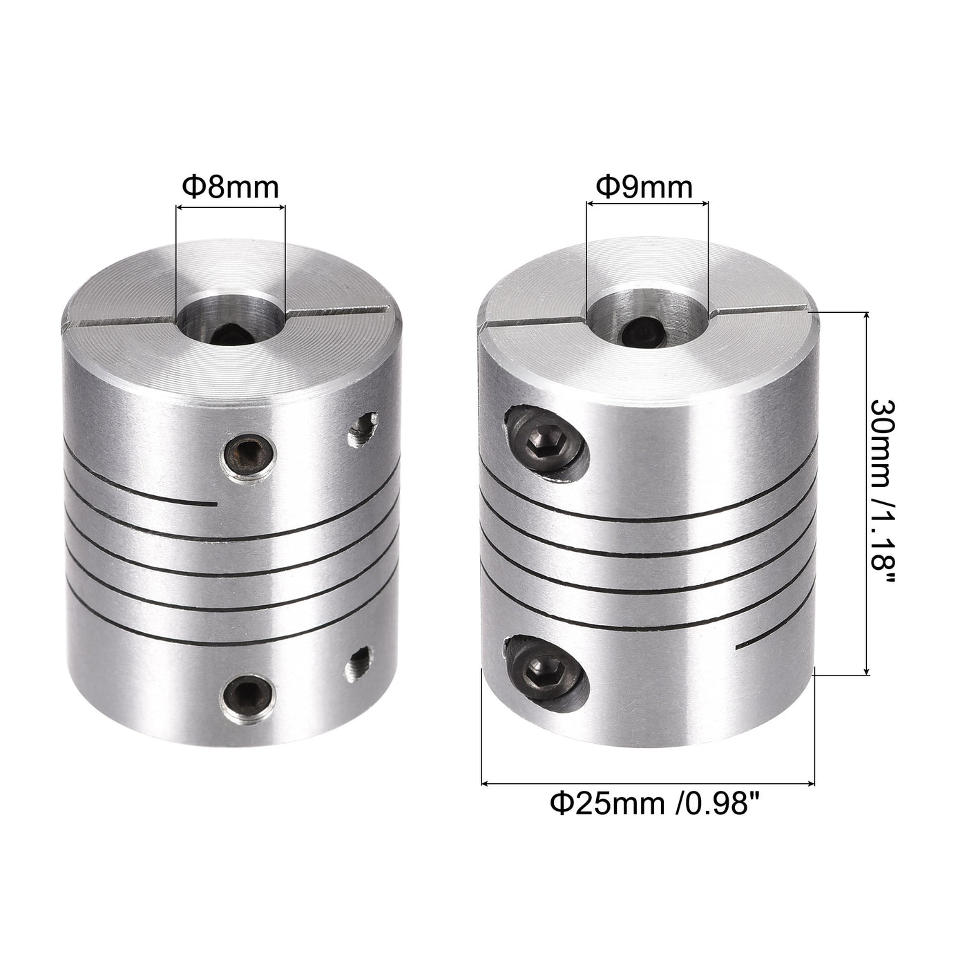uxcell Uxcell 2PCS Motor Shaft 8mm to 9mm Helical Beam Coupler Coupling 25mm Dia 30mm Length