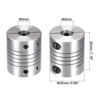 Harfington Uxcell 2PCS Motor Shaft 8mm to 9mm Helical Beam Coupler Coupling 25mm Dia 30mm Length