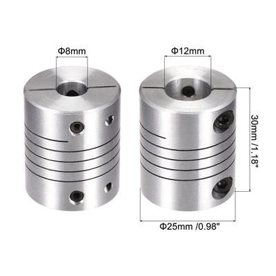 Harfington Uxcell 2PCS Motor Shaft 8mm to 12mm Helical Beam Coupler Coupling 25mm Dia 30mm Length