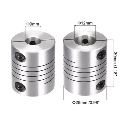 Harfington Uxcell 2PCS Motor Shaft 9mm to 12mm Helical Beam Coupler Coupling 25mm Dia 30mm Length