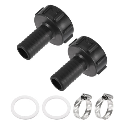 Harfington IBC Tank Hose Adapter 60mm Coarse Thread to 32mm Barbed Hose Connector Fitting Black Pack of 2