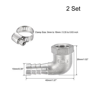 Harfington Hose Barb Fittings Elbow Female Thread Right Angle Pipe Connector with Hose Clamp