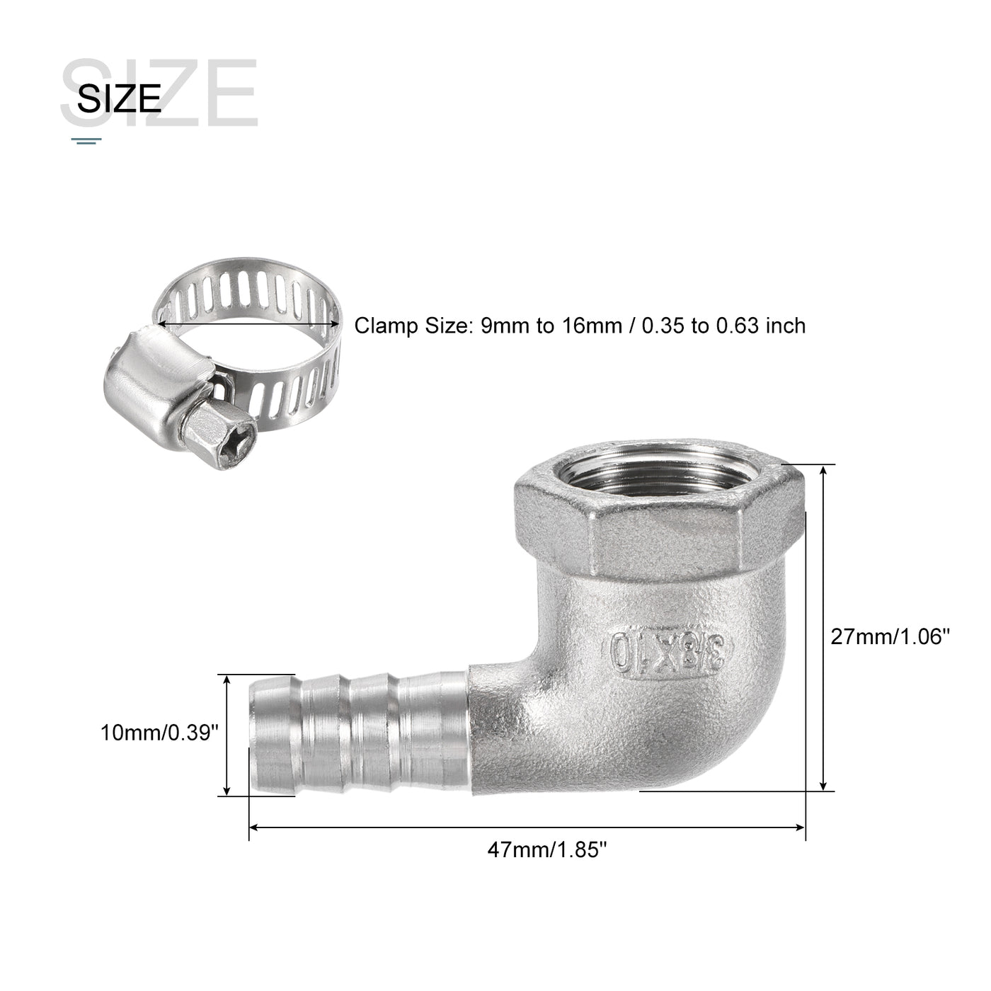 Harfington Hose Barb Fitting Elbow Female Thread Right Angle Pipe Connector with Hose Clamp