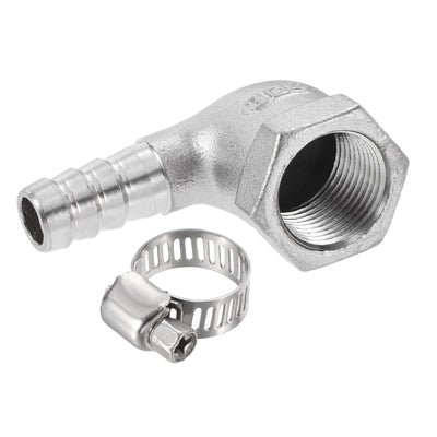 Harfington Hose Barb Fitting Elbow Female Thread Right Angle Pipe Connector with Hose Clamp