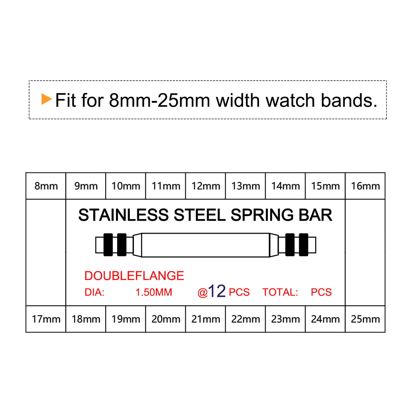 uxcell Uxcell Watch Band Link Pin Set 216pcs 1.4mm Dia Spring Bar Pins 8-25mm 12pcs Each Size