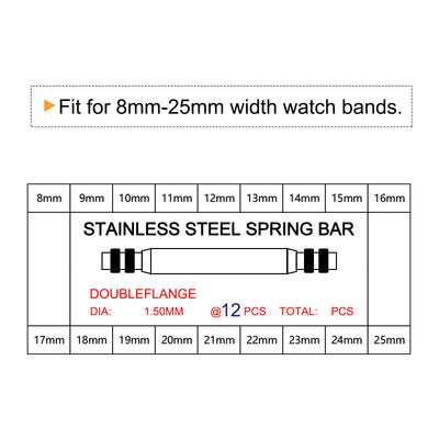 Harfington Uxcell Watch Band Link Pin Set 216pcs 1.4mm Dia Spring Bar Pins 8-25mm 12pcs Each Size