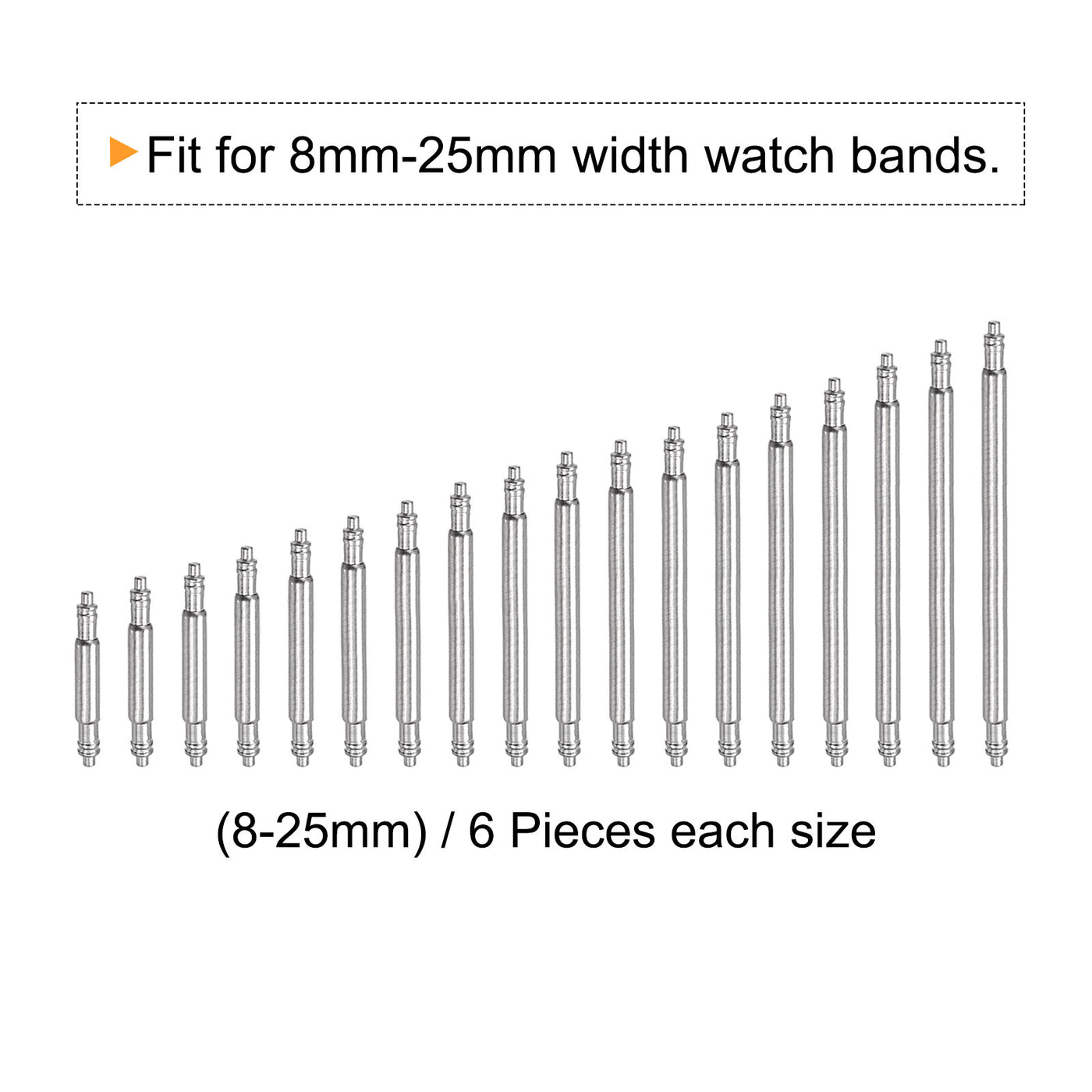 uxcell Uxcell 8-25mm Watch Band Link Pins with Spring Bar Tool 1.4mm Dia Spring Bar Pins 108pcs
