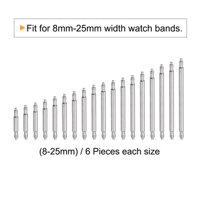 Harfington Uxcell 8-25mm Watch Band Link Pins with Spring Bar Tool 1.4mm Dia Spring Bar Pins 108pcs