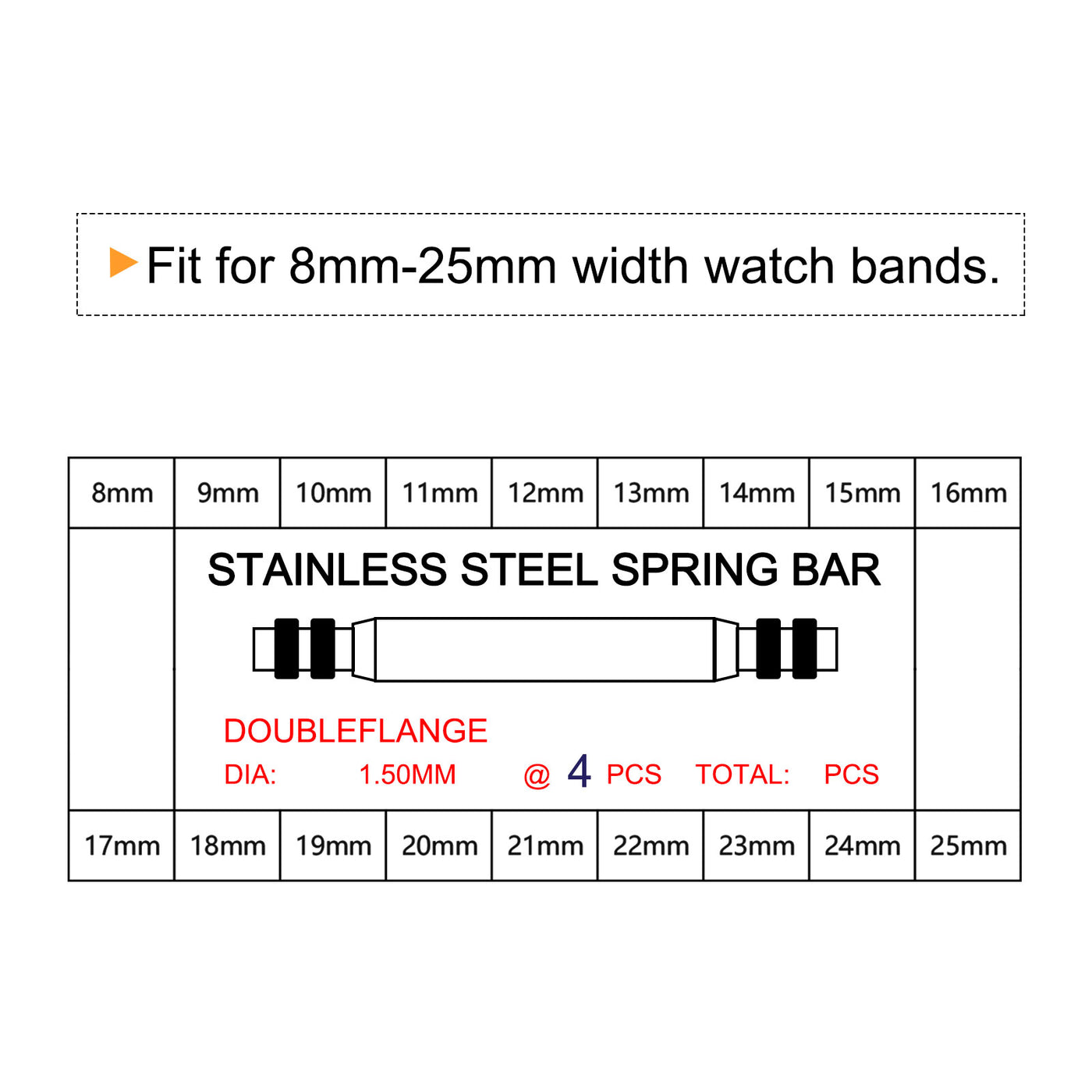 uxcell Uxcell Watch Band Link Pin Set 72pcs 1.4mm Dia Spring Bar Pins 8-25mm 4pcs Each Size