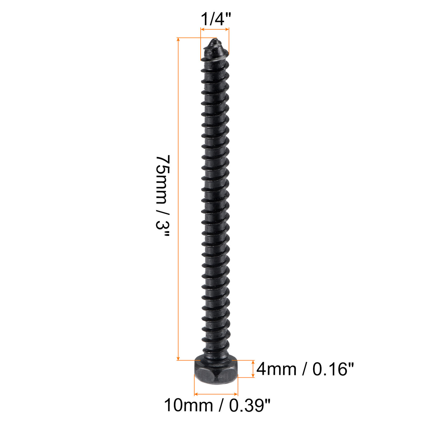 Uxcell Uxcell Hex Lag Screws 1/4" x 3" Carbon Steel Half Thread Self-Tapping 25pcs
