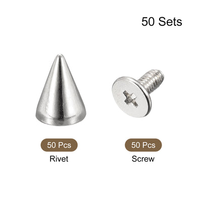 Harfington Uxcell 7x9mm Screw Back Stud Rivets Spikes Zinc Alloy for DIY Silver Tone 50 Sets