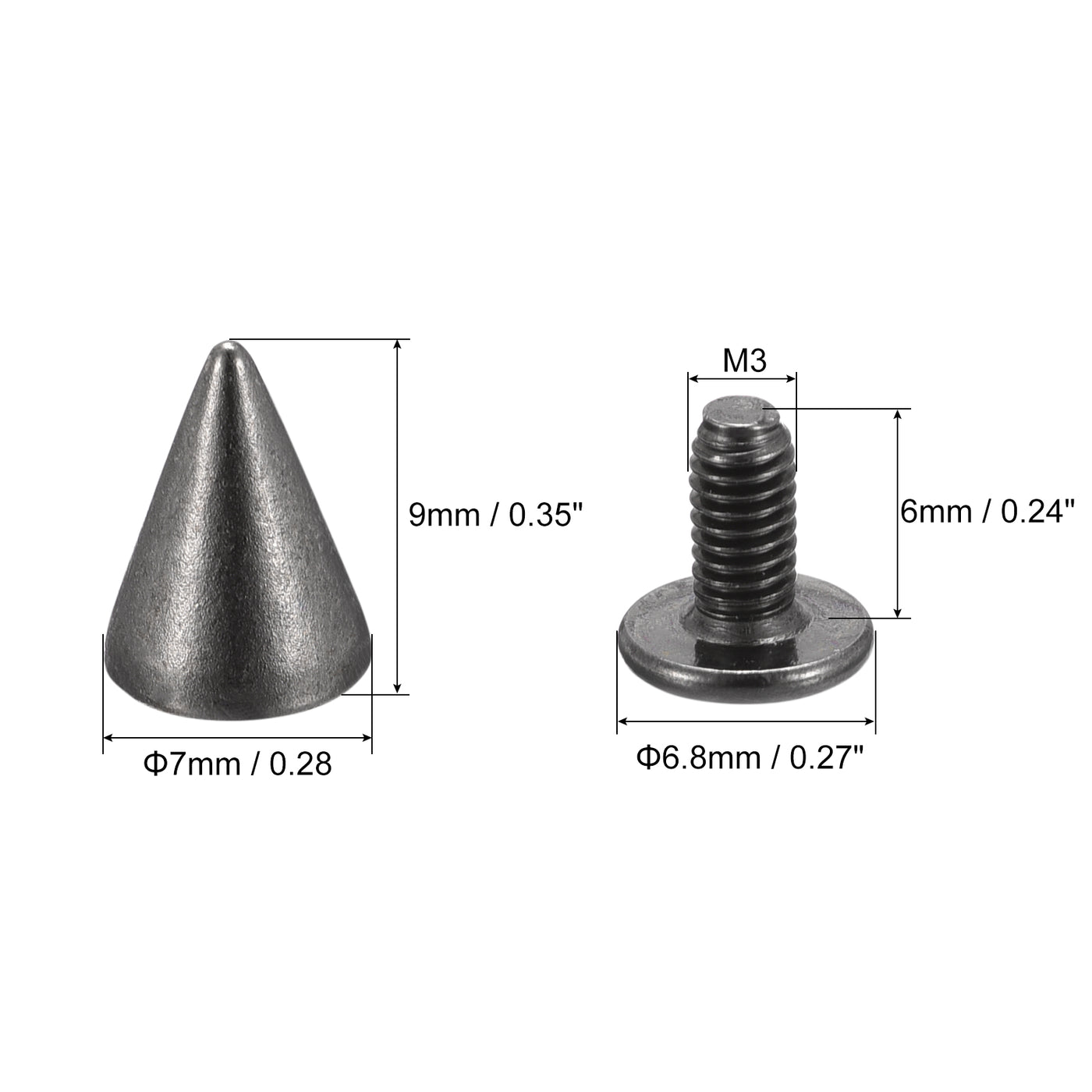 Uxcell Uxcell 7x9mm Screw Back Stud Rivets Spikes Zinc Alloy for DIY Dark Gray 20 Sets