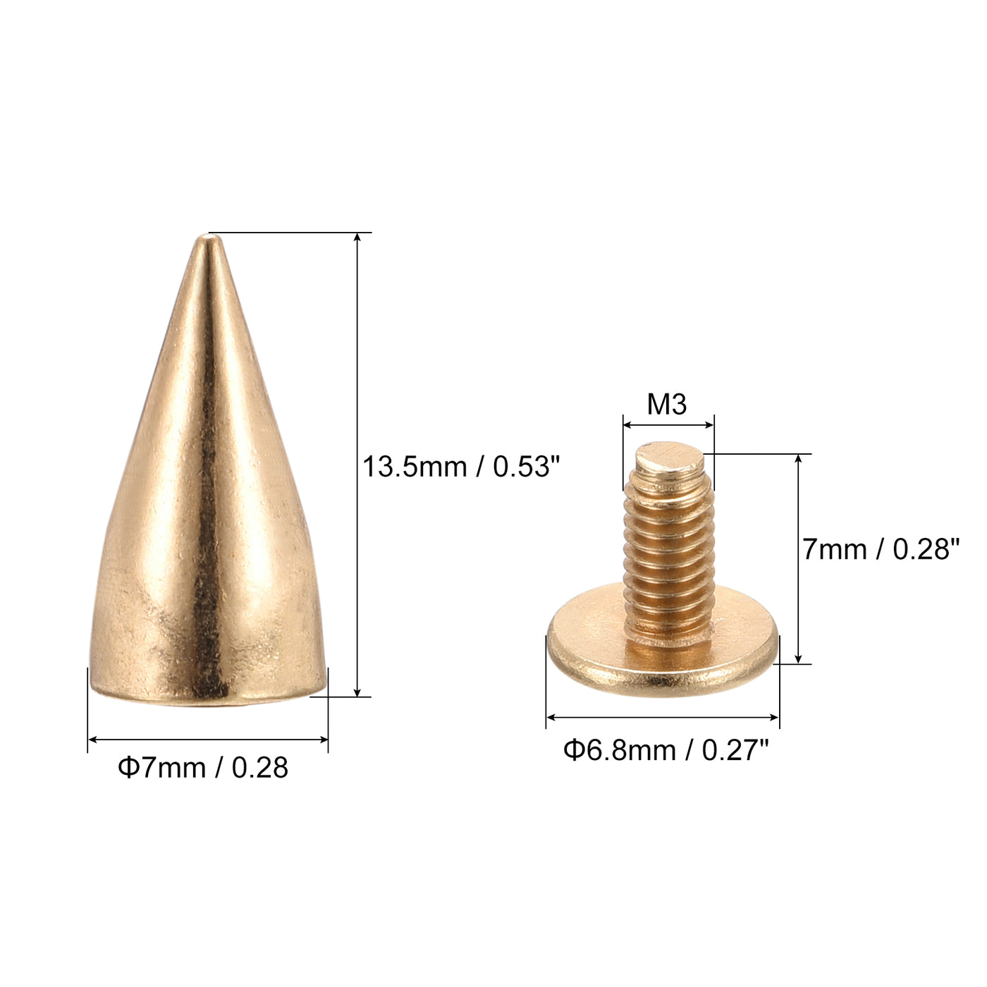 Uxcell Uxcell 7x13.5mm Screw Back Stud Rivets Spikes Zinc Alloy for DIY Gold Tone 30 Sets
