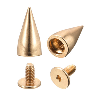 Harfington Uxcell 7x13.5mm Screw Back Stud Rivets Spikes Zinc Alloy for DIY Gold Tone 30 Sets
