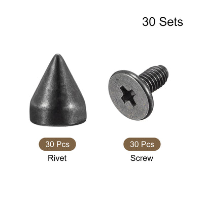 Harfington Uxcell 7x8.5mm Screw Back Stud Rivets Spikes Zinc Alloy for DIY Silver Tone 30 Sets