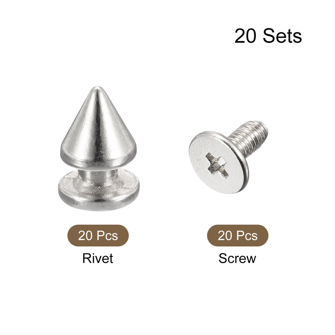 Uxcell Uxcell 8x12mm Screw Back Stud Rivets Spikes Zinc Alloy for DIY Silver Tone 20 Sets