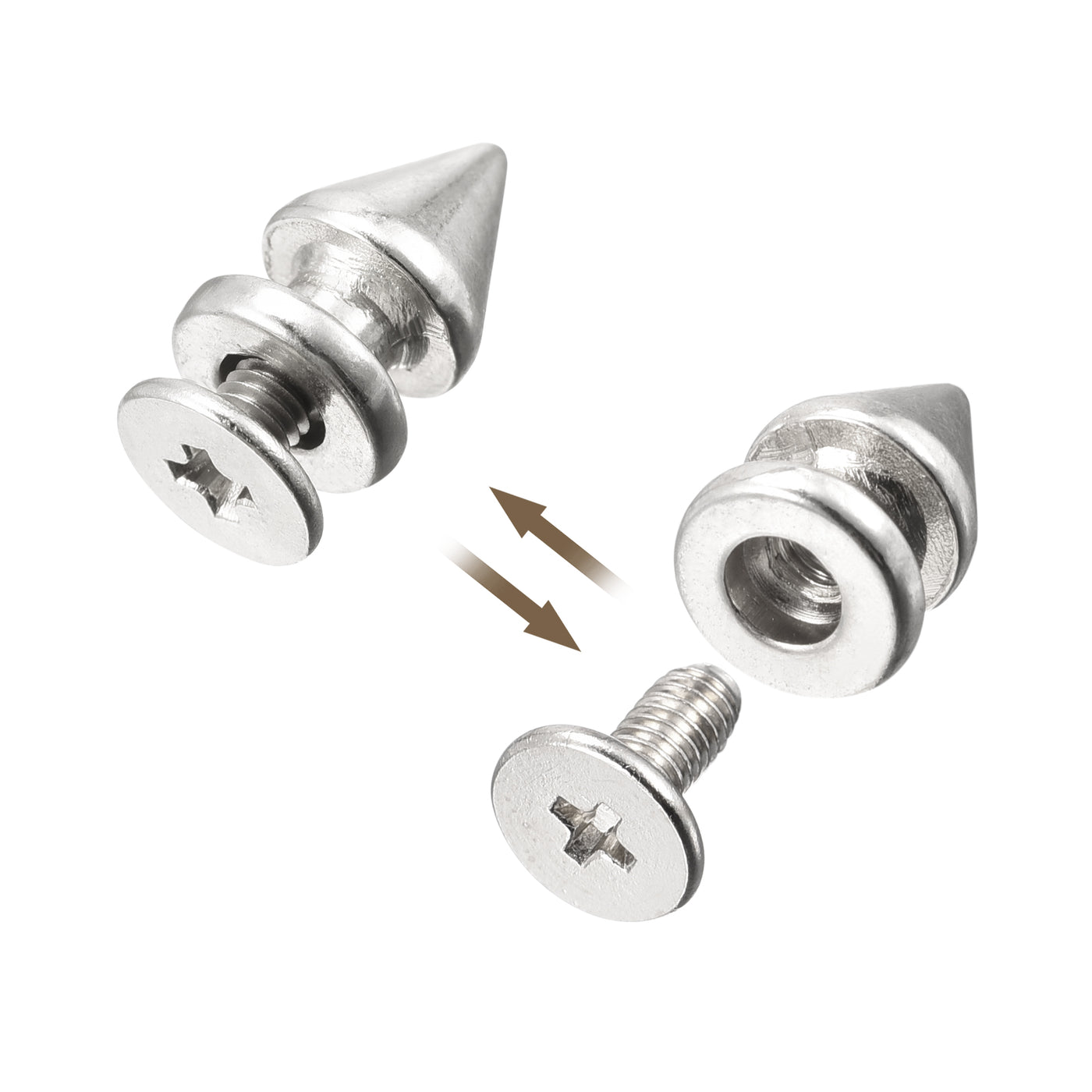 Uxcell Uxcell 8x12mm Screw Back Stud Rivets Spikes Zinc Alloy for DIY Silver Tone 20 Sets