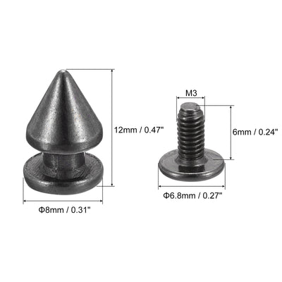 Harfington Uxcell 8x12mm Screw Back Stud Rivets Spikes Zinc Alloy for DIY Silver Tone 20 Sets
