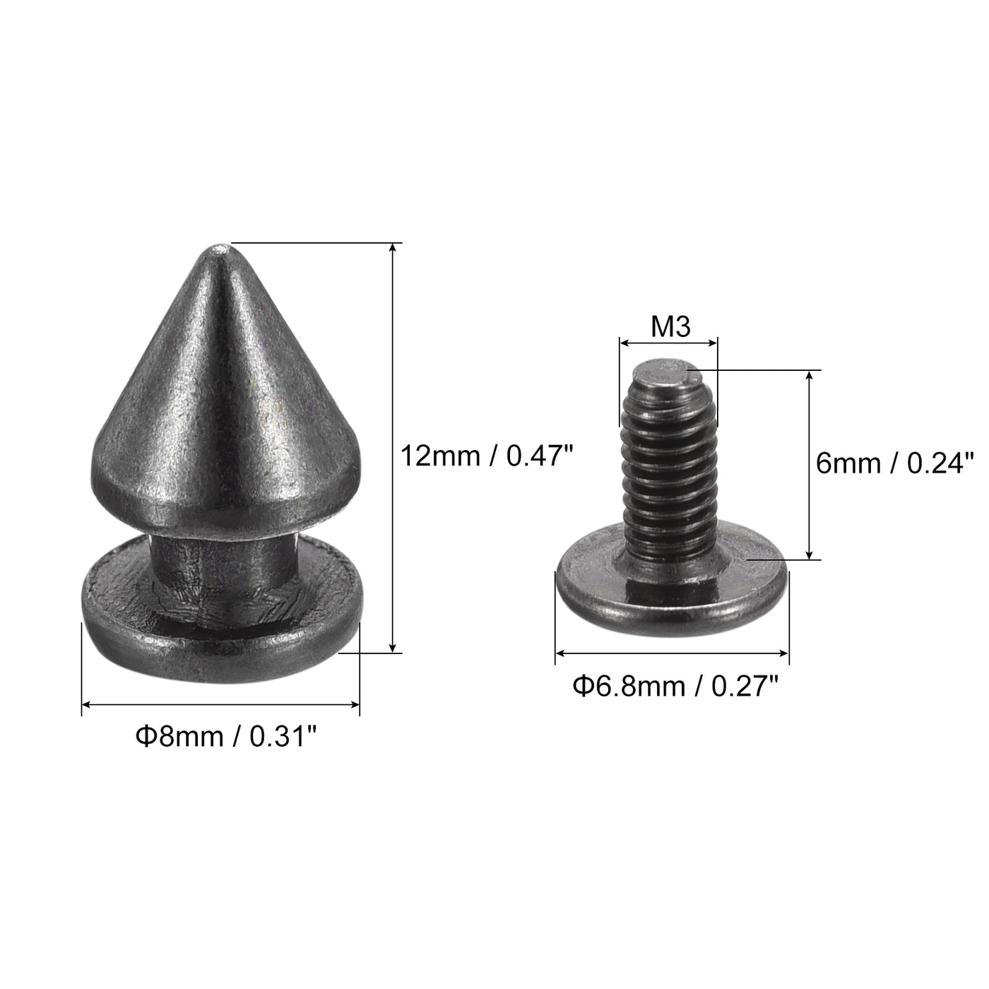 Uxcell Uxcell 8x12mm Screw Back Stud Rivets Spikes Zinc Alloy for DIY Dark Gray 50 Sets